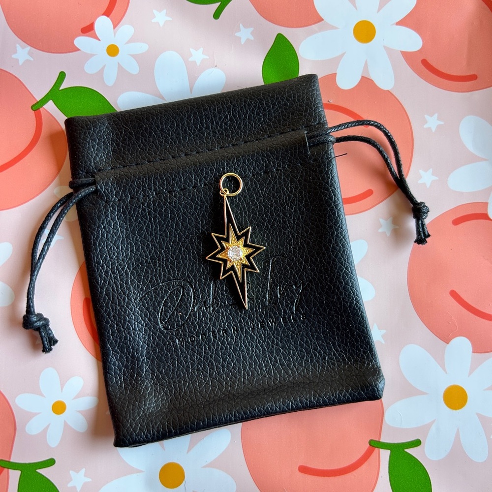 Gold Starburst Pendant Necklace Charm - Black & Gold